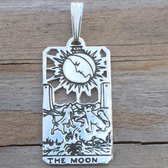 Moon Tarot Card Pendant .925 Sterling Silver dainty Made in USA - Picture 1 of 8